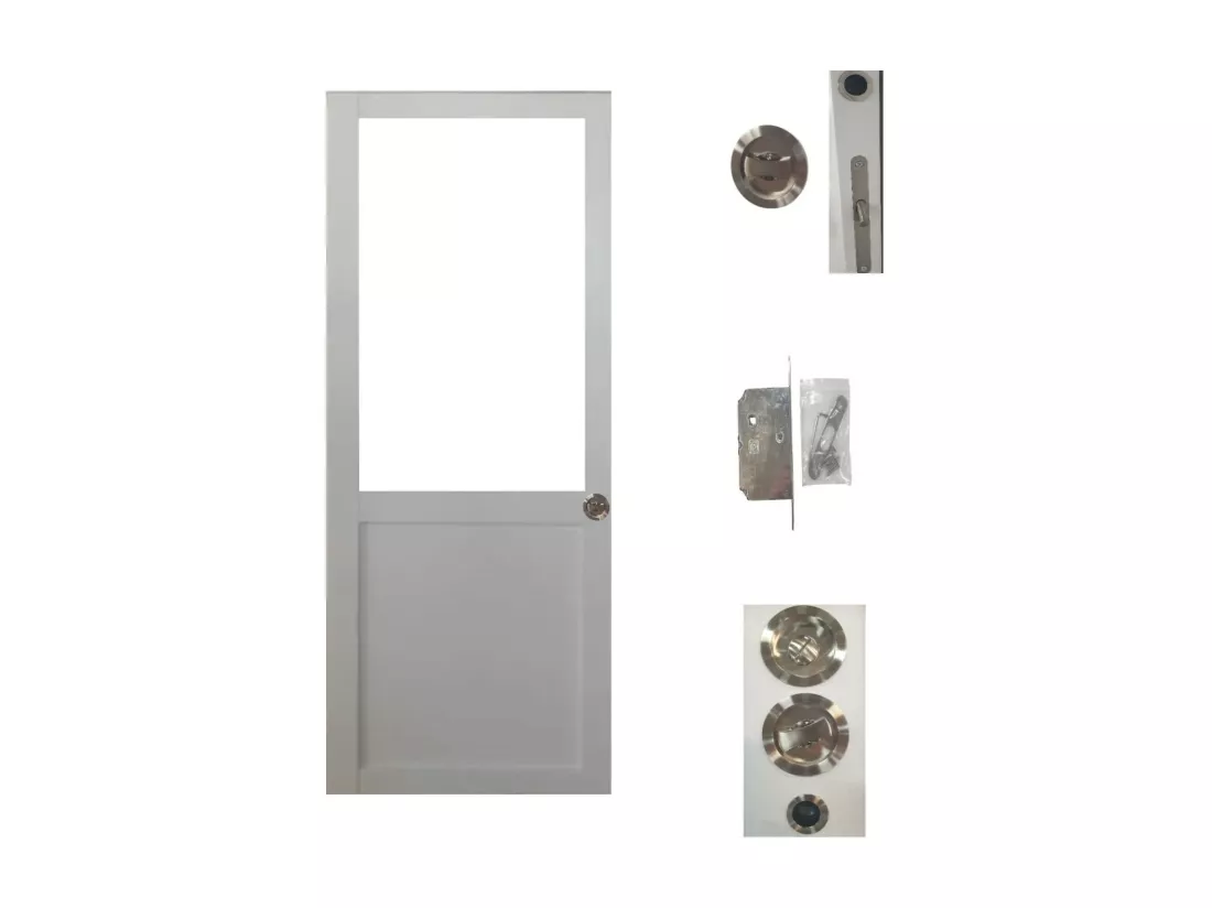 Porte Coulissante Atelier Blanc H204 X L83 Sans Meneau + Serrure à Condamnation Gd Menuiseries