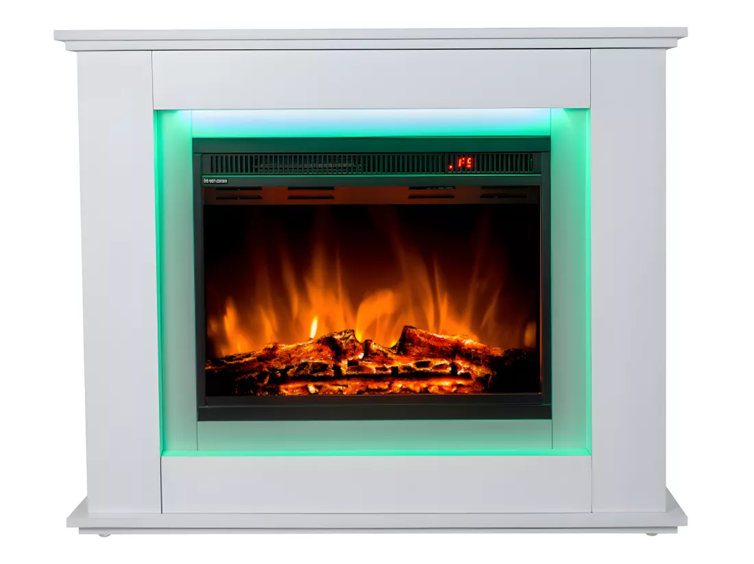 Cheminée électrique à poser NEVADO - avec manteau - LEDs - L100 x P27,9 x H82,5cm - Blanche