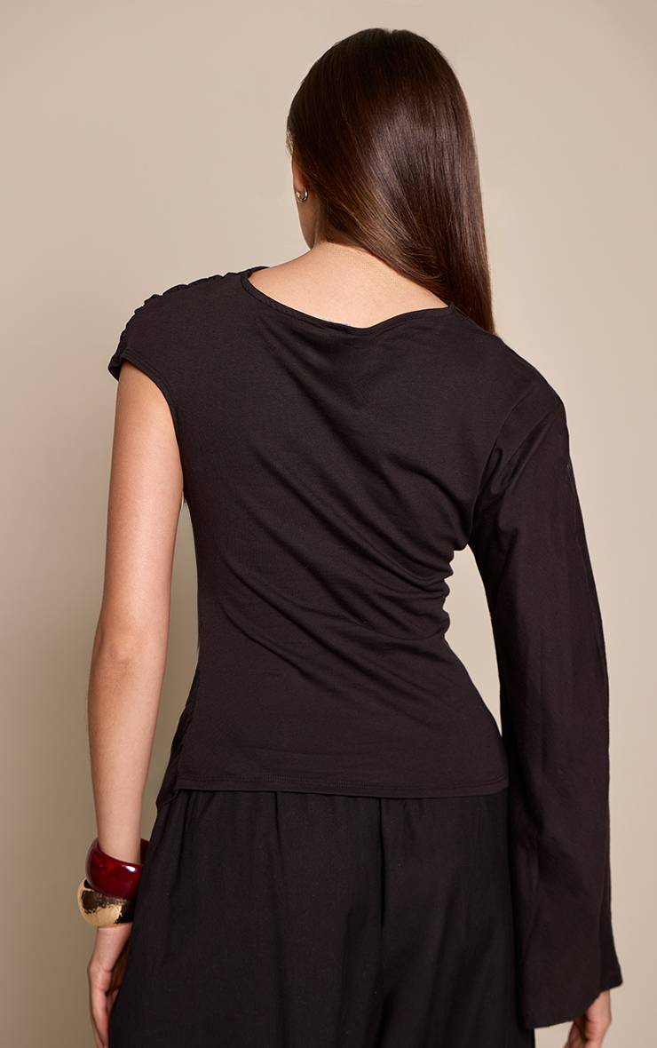 Noir T-shirt En Coton À Détail Manche Unique