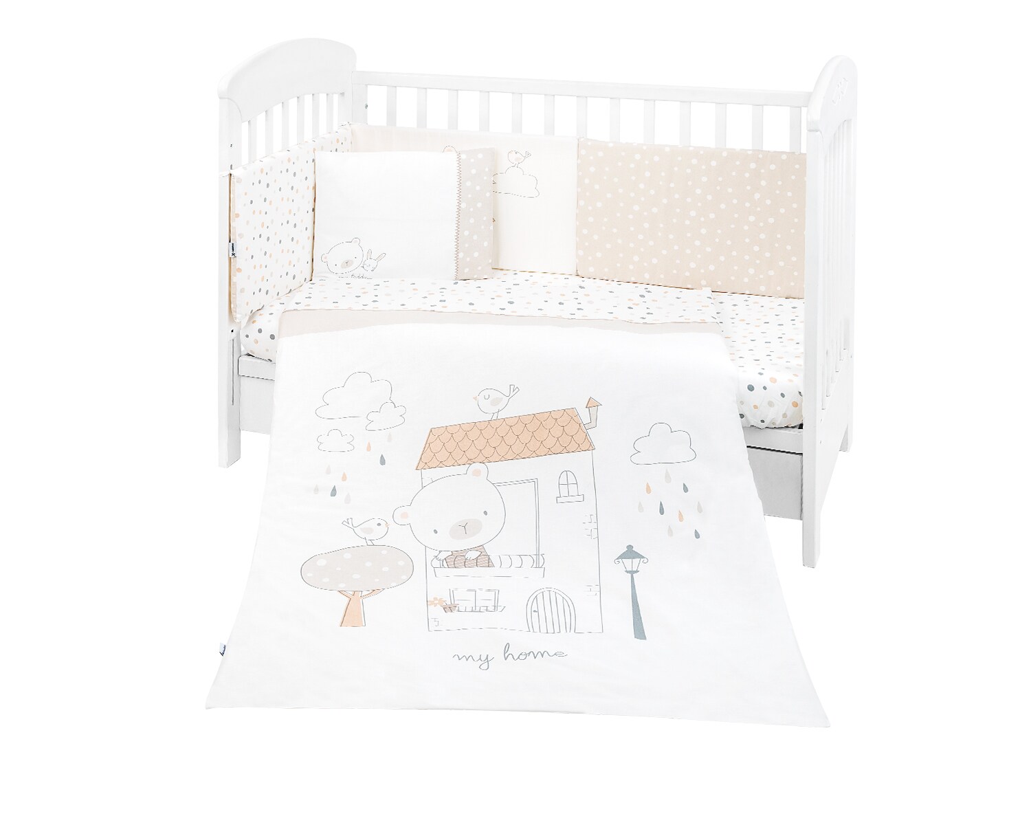 Kikkaboo Babybettwäsche My Teddy 6-teilig. Decke 135 x 95 cm Laken 120 x 60 cm weiß