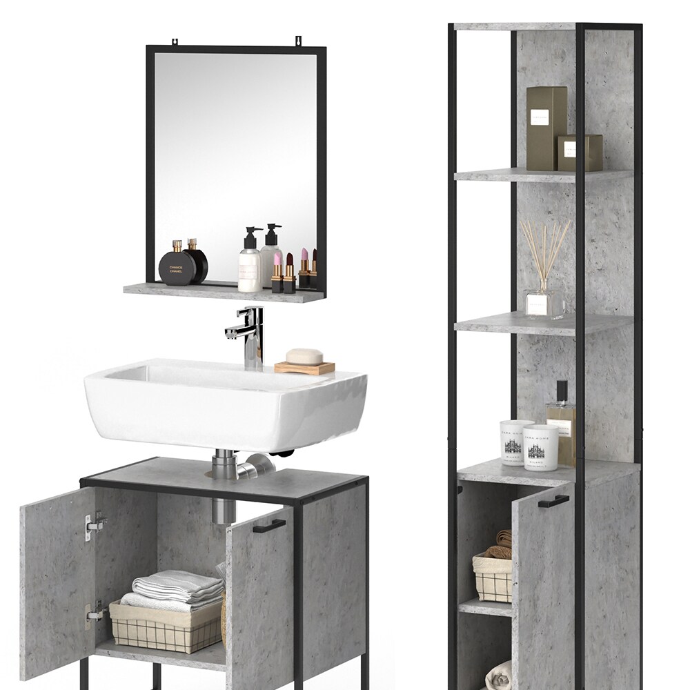 Vicco Loft Badmöbel Set Fyrk Beton Badspiegel Hochschrank Waschtischunterschrank