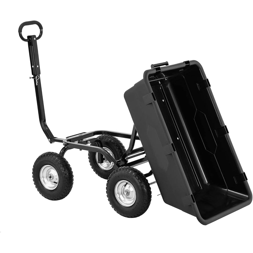 Hillvert Brouette De Jardin Chariot Basculant à Benne Basculante 4 Roues Remorque HT-Q.BASS-550 (Capacité De 550 kg, Contenance De 150 l, Fonction De Basculement, Roue ? 25 cm) : Jardin