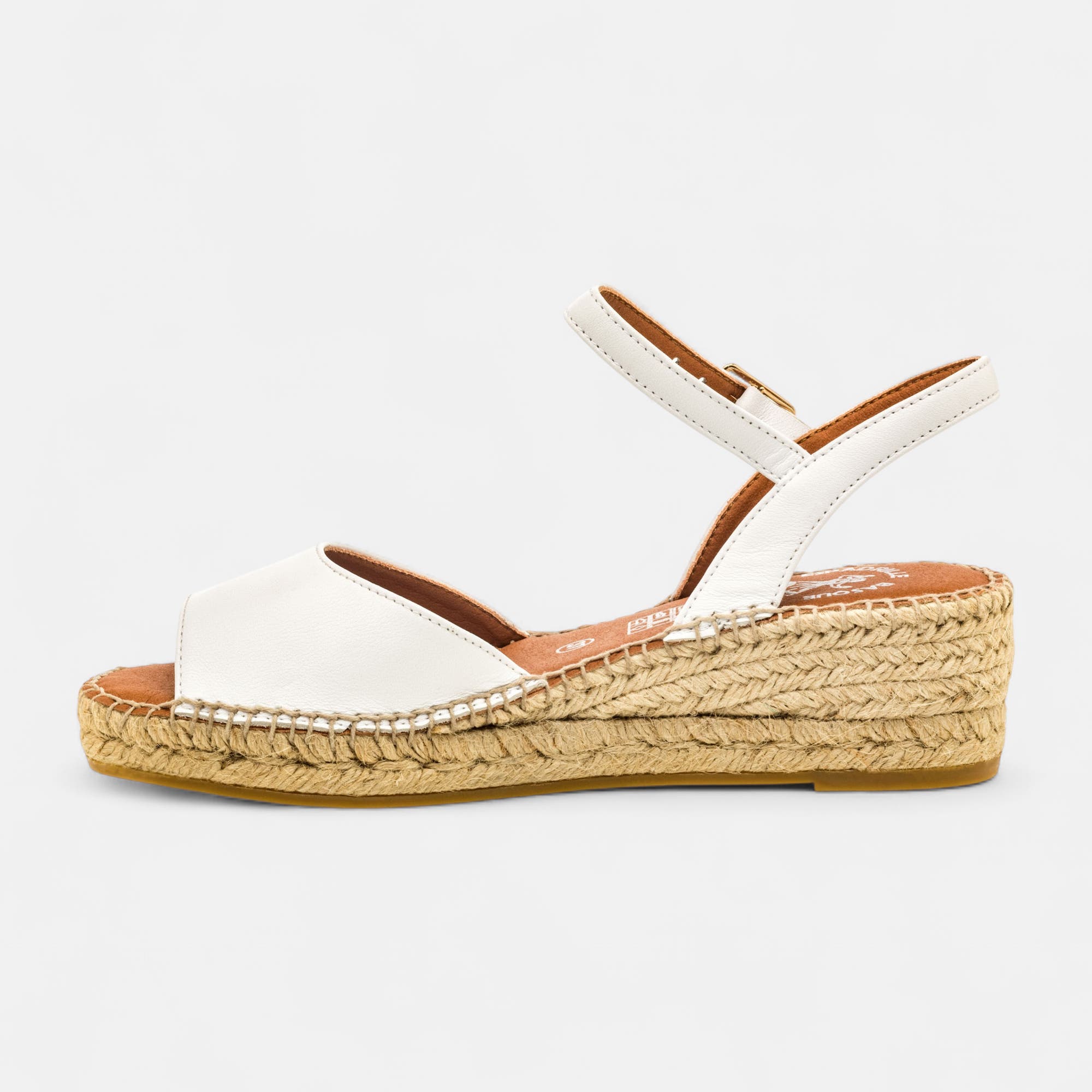 Espadrilles à talon compensé Femme en cuir blanc