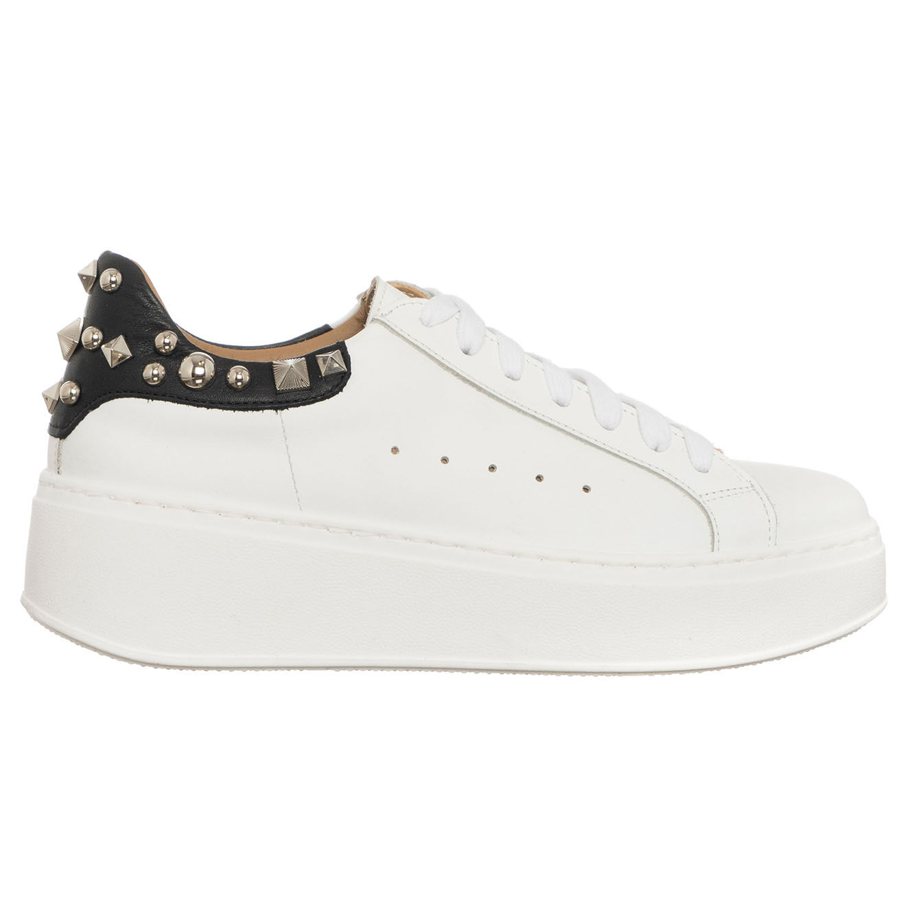 Loretta Pettinari Sneakers en Cuir Martina blanc/noir - Plateforme 4 cm