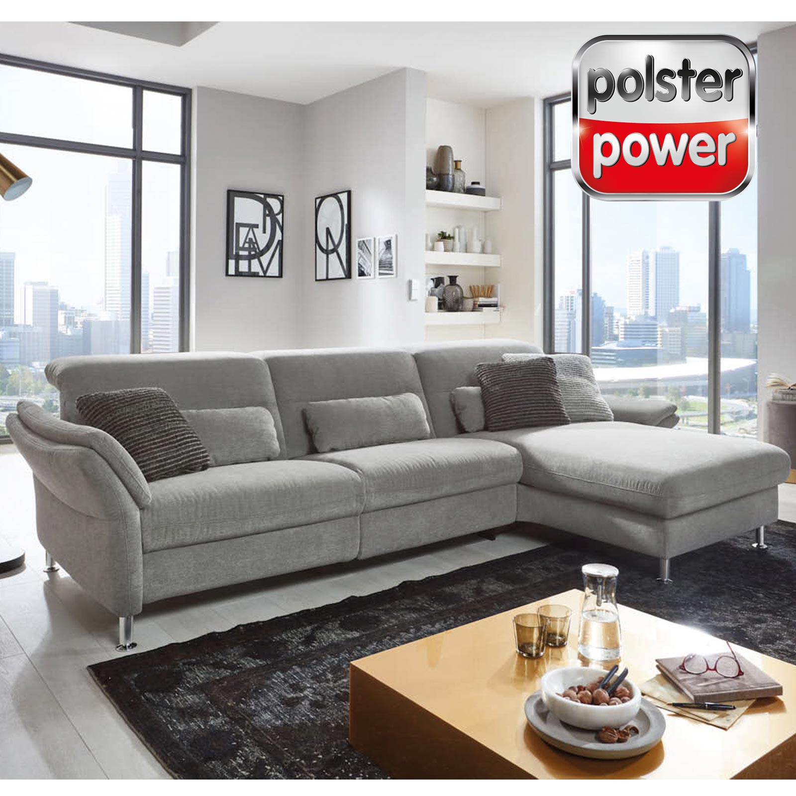 polsterpower Ecksofa - stone - Basismodell - Canapé rechts