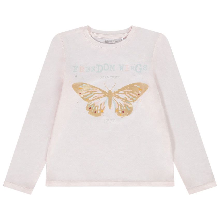 T-shirt manches longues en jersey foil print papillon pour fille - Rose