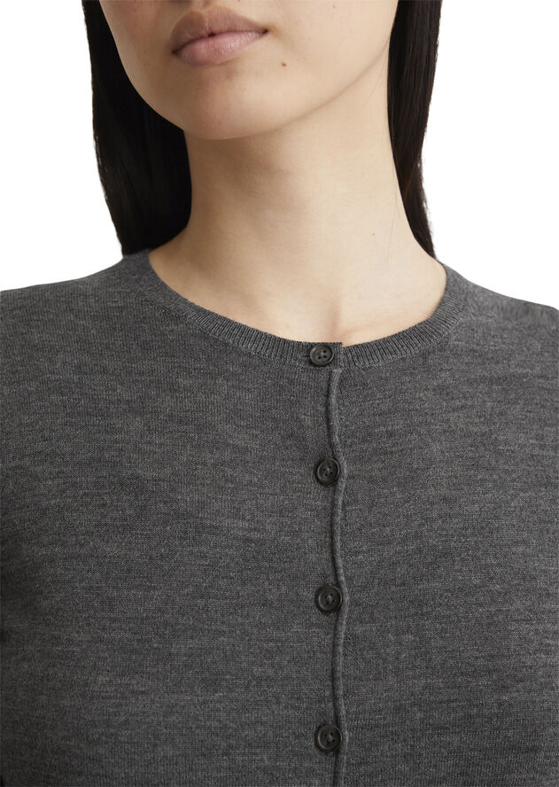 Marc O’Polo Wool Cardigan, longsleeve, roundneck Deep grey melange