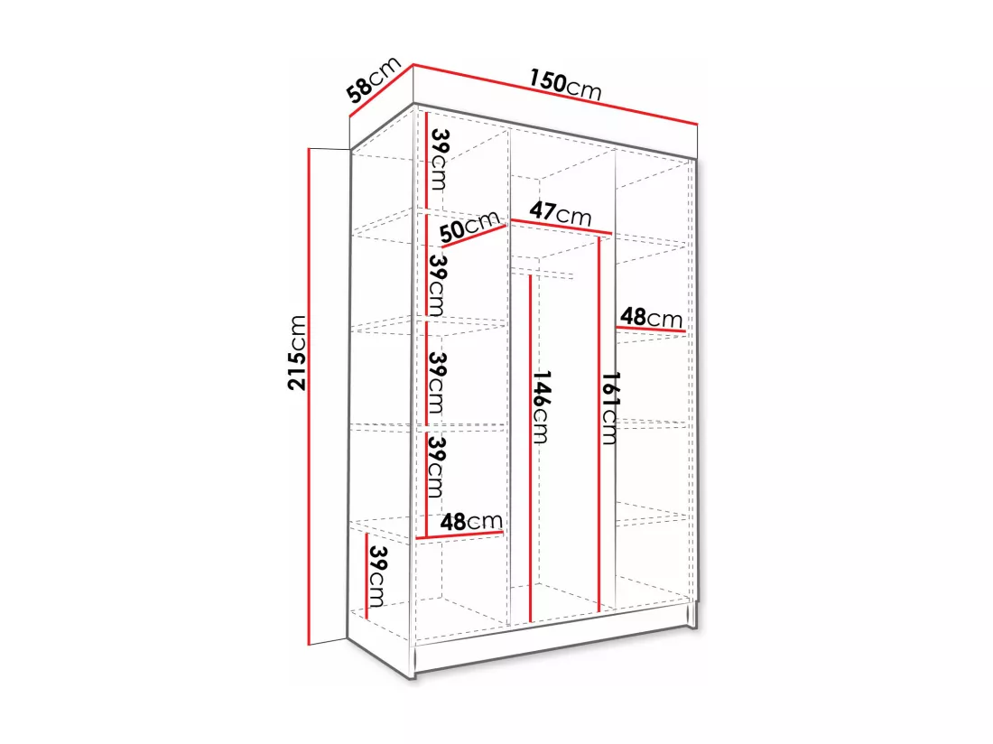 Armoire Closico 197, Cachemire|Noir, 215x150x58cm, Portes d'armoire: Avec des charnières