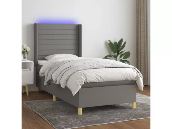 Sommier tapissier avec matelas et LED Gris foncé 90x190cm Tissu