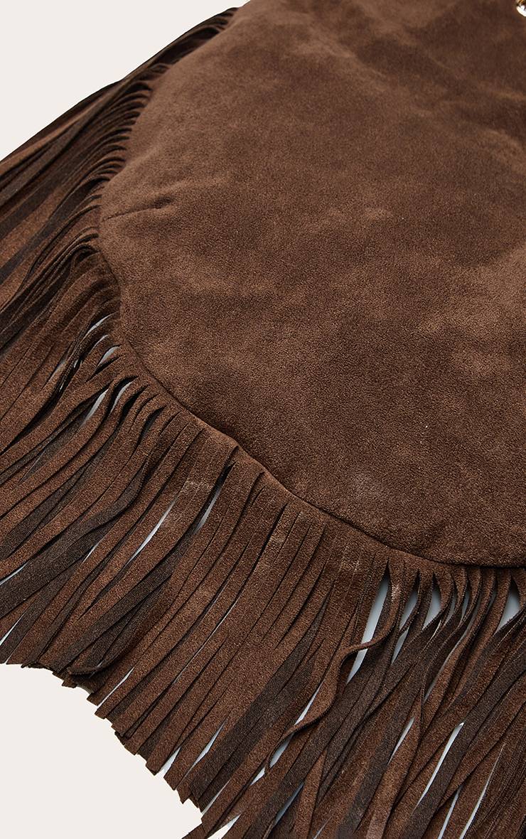 Chocolat Sac Cabas Souple À Franges Avec Anses Métalliques