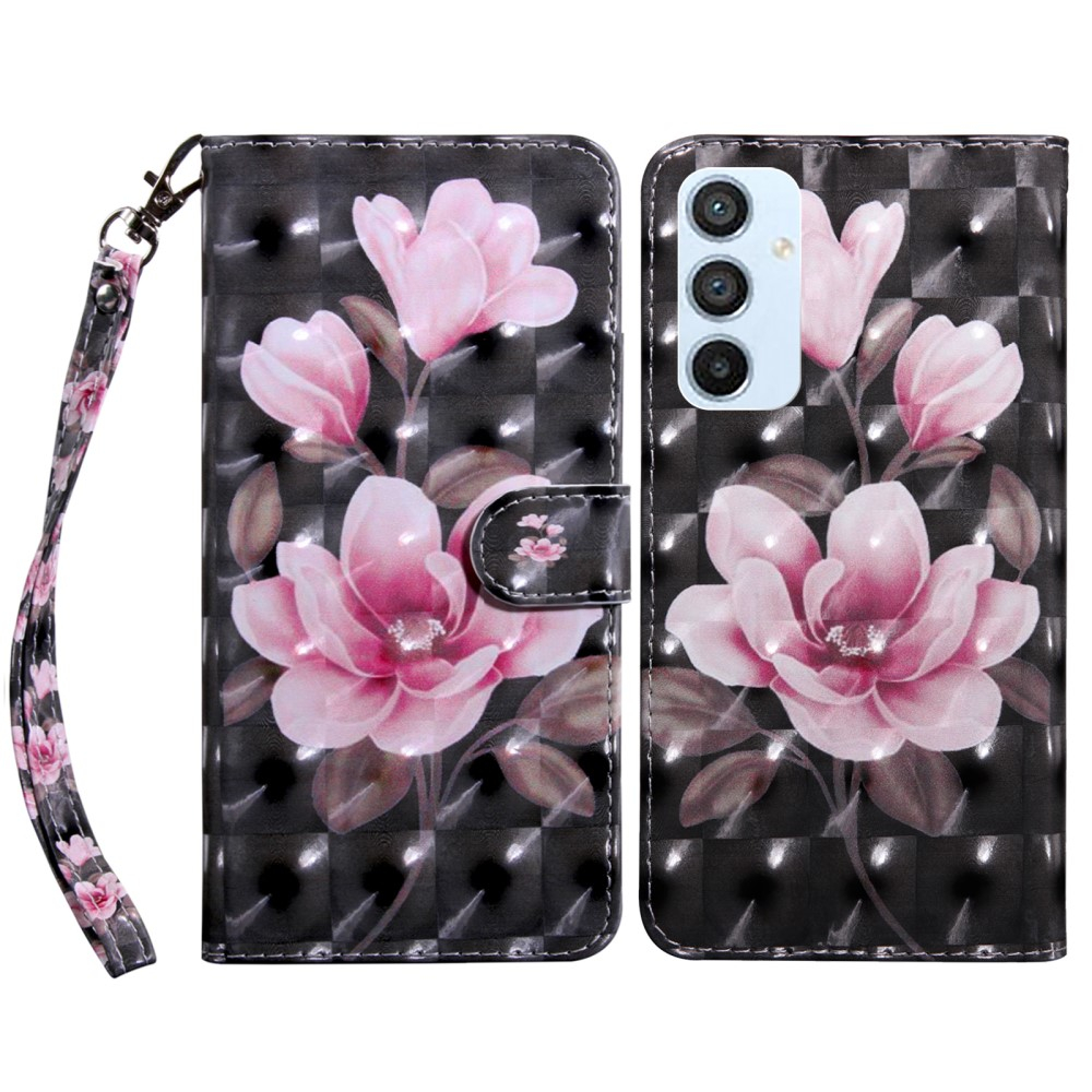 Samsung Galaxy A54 5G Leder Tasche mit Kartenfach   Handschlaufe - Blüte