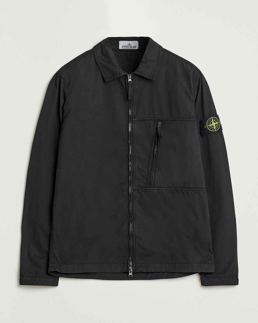 Stone Island Garment Dyed Supima Cotton Zip Overshirt Black