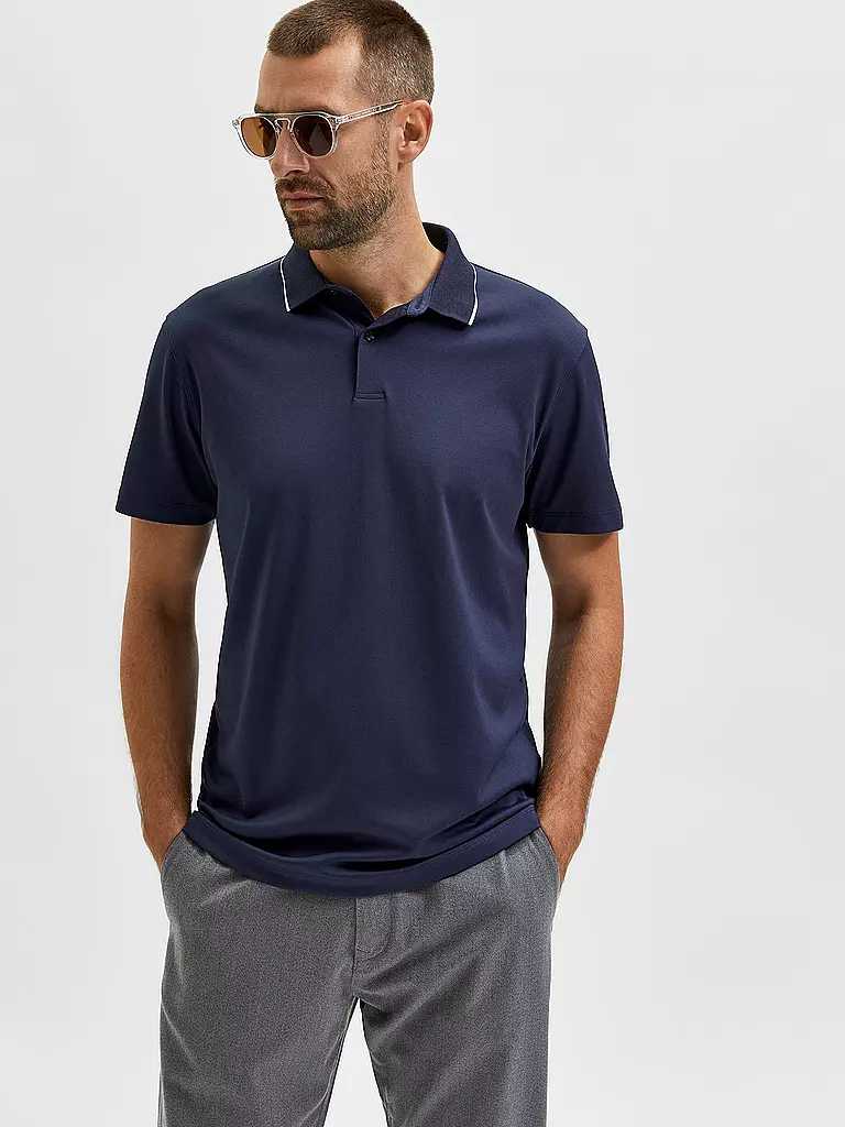 SELECTED Poloshirt SLHLEROY COOLMAX blau