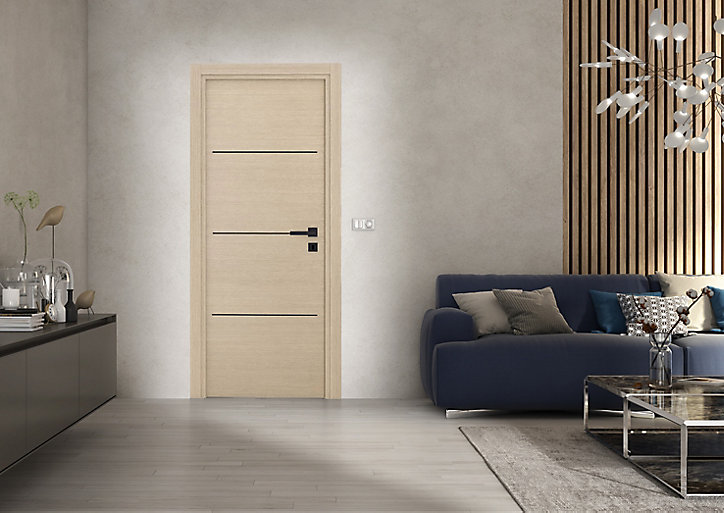 Bloc-porte Triaconta bois naturel insert noir H.204 x l.73 cm, poussant gauche
