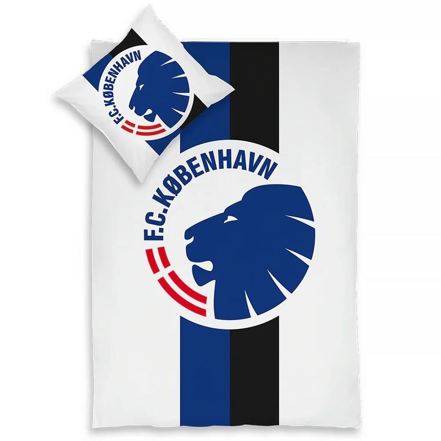 FC Copenhague Ensemble de Literie Stripe Logo - Blanc/Bleu/Noir