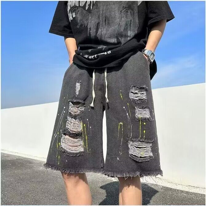 Mimiyox - Middelhoge denim shorts met distressed effect
