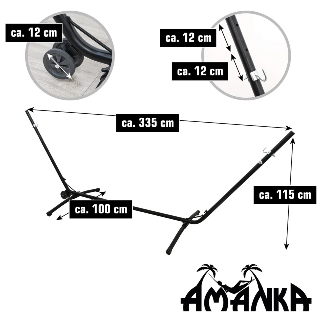 335x100 Verstellbares Hängemattengestell mit Rollen - 120kg Gestell Hängematte