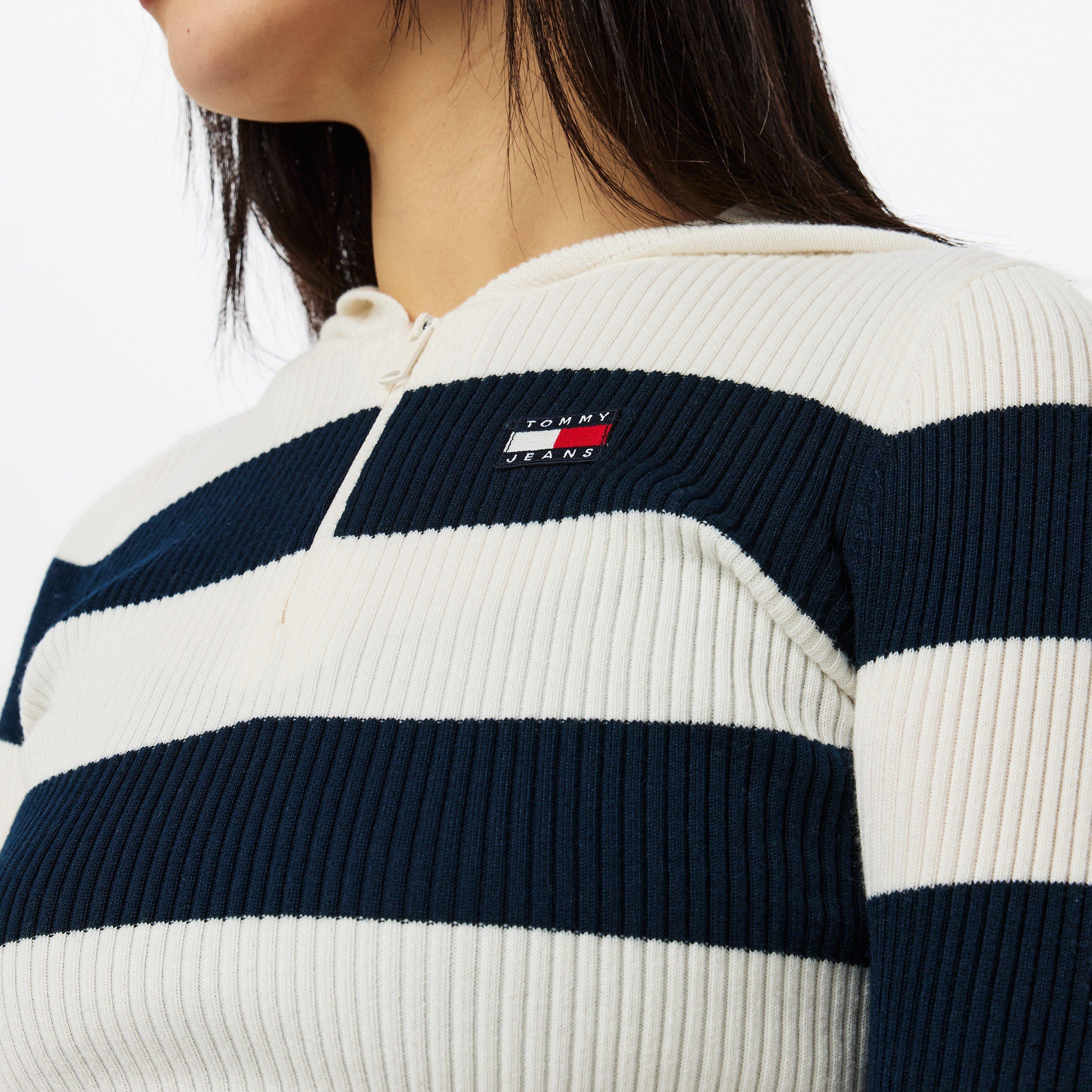 Tommy Jeans Striped Quarter Zip Hooded Sweater