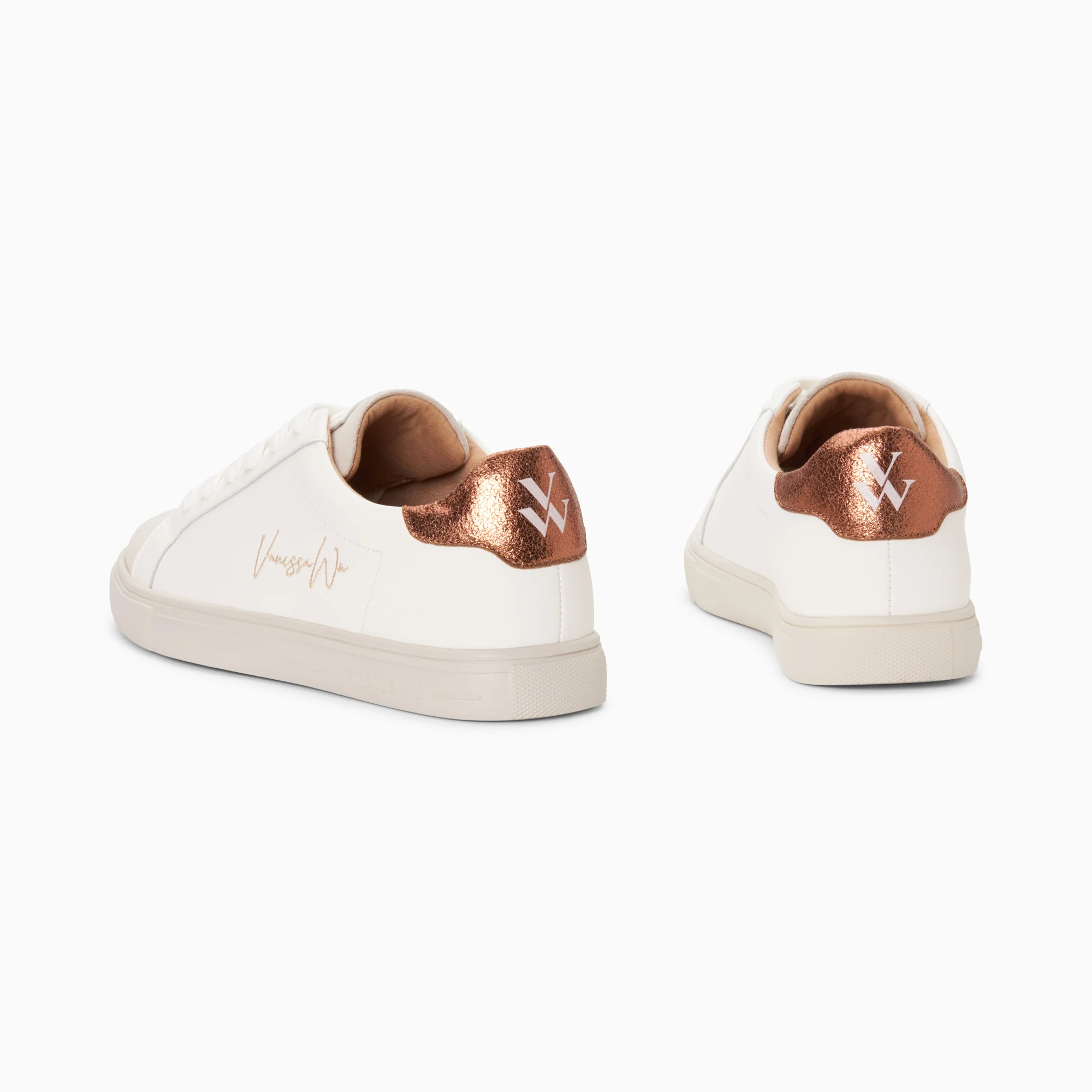 Sneakers-Baskets Isabella blanc et bronze à lacets