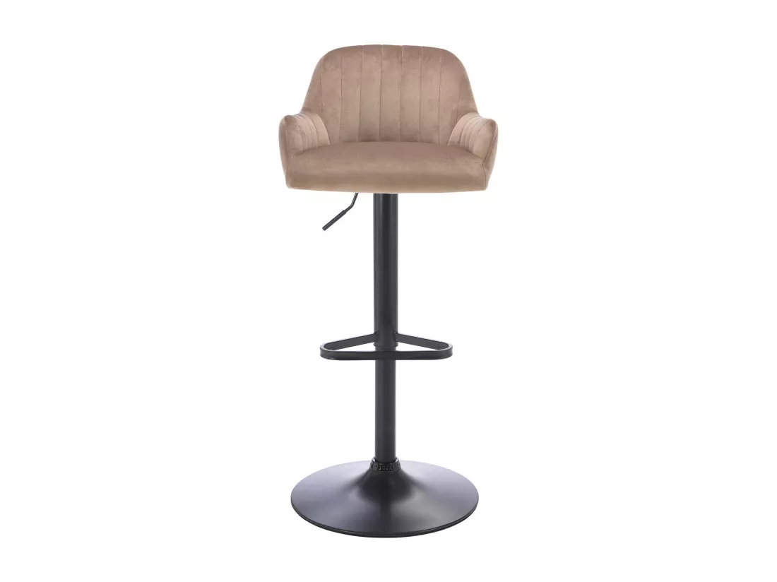 Tabouret de bar en velours et métal noir - Hauteur réglable - Beige - ELEANA