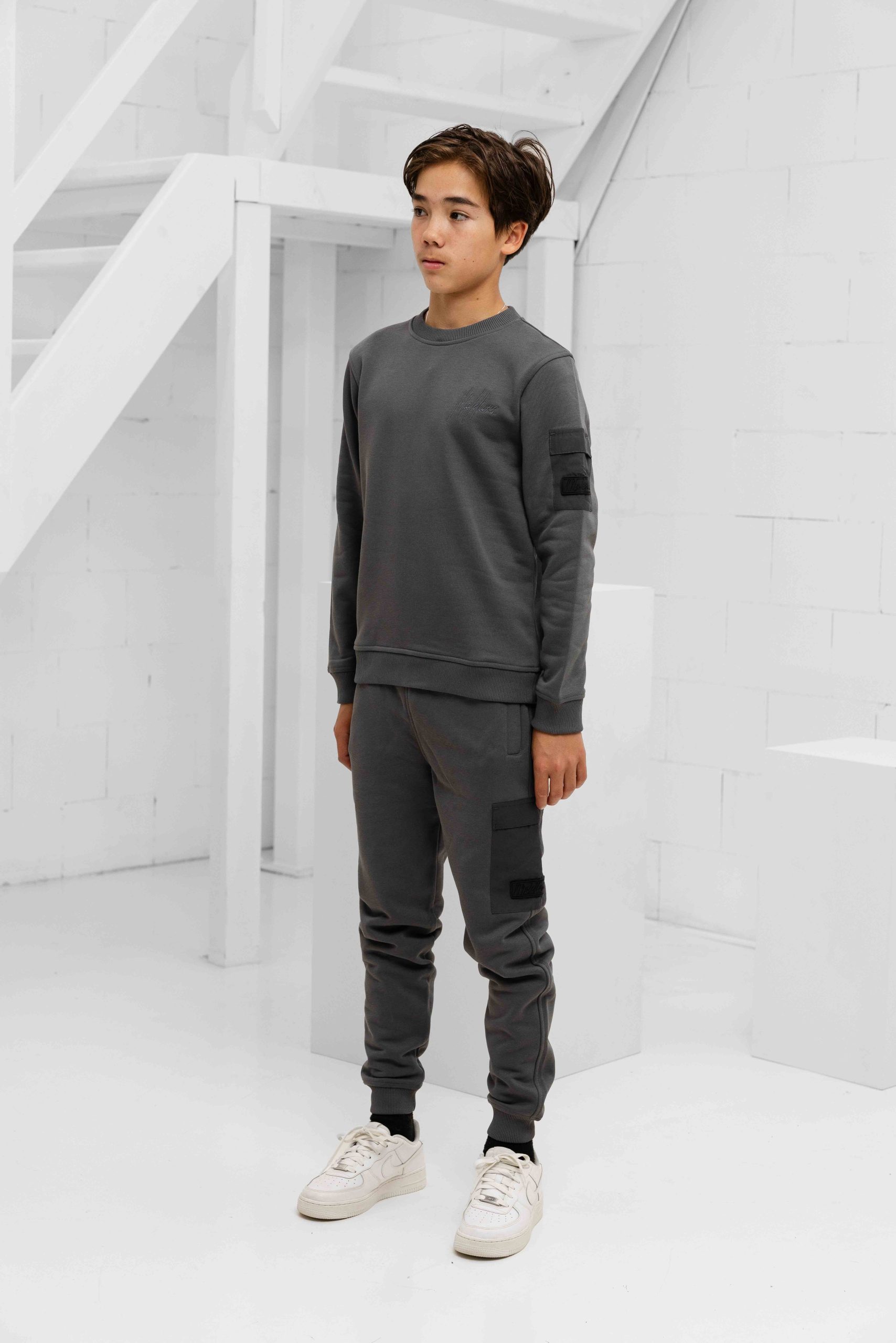 Malelions Nylon Pocket Sweater Trainingspak Kids Grijs