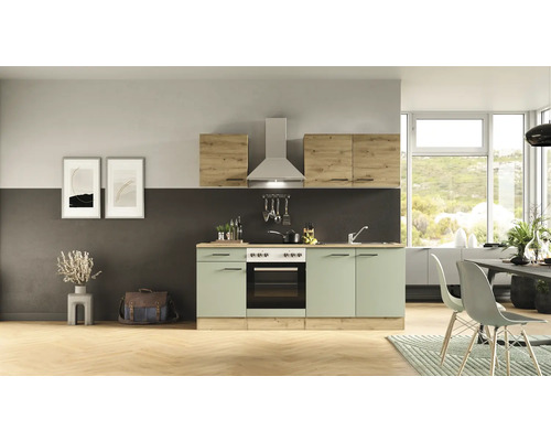 Flex Well keukenblok met apparatuur Cara 210 cm groen eiken mat gedemonteerd omkeerbaar model 00012746