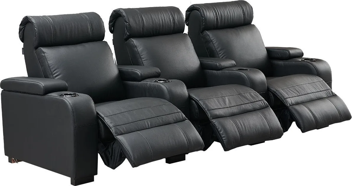 Lumene Hollywood Luxury III Noir (3 places, cuir véritable) Fauteuils cinéma