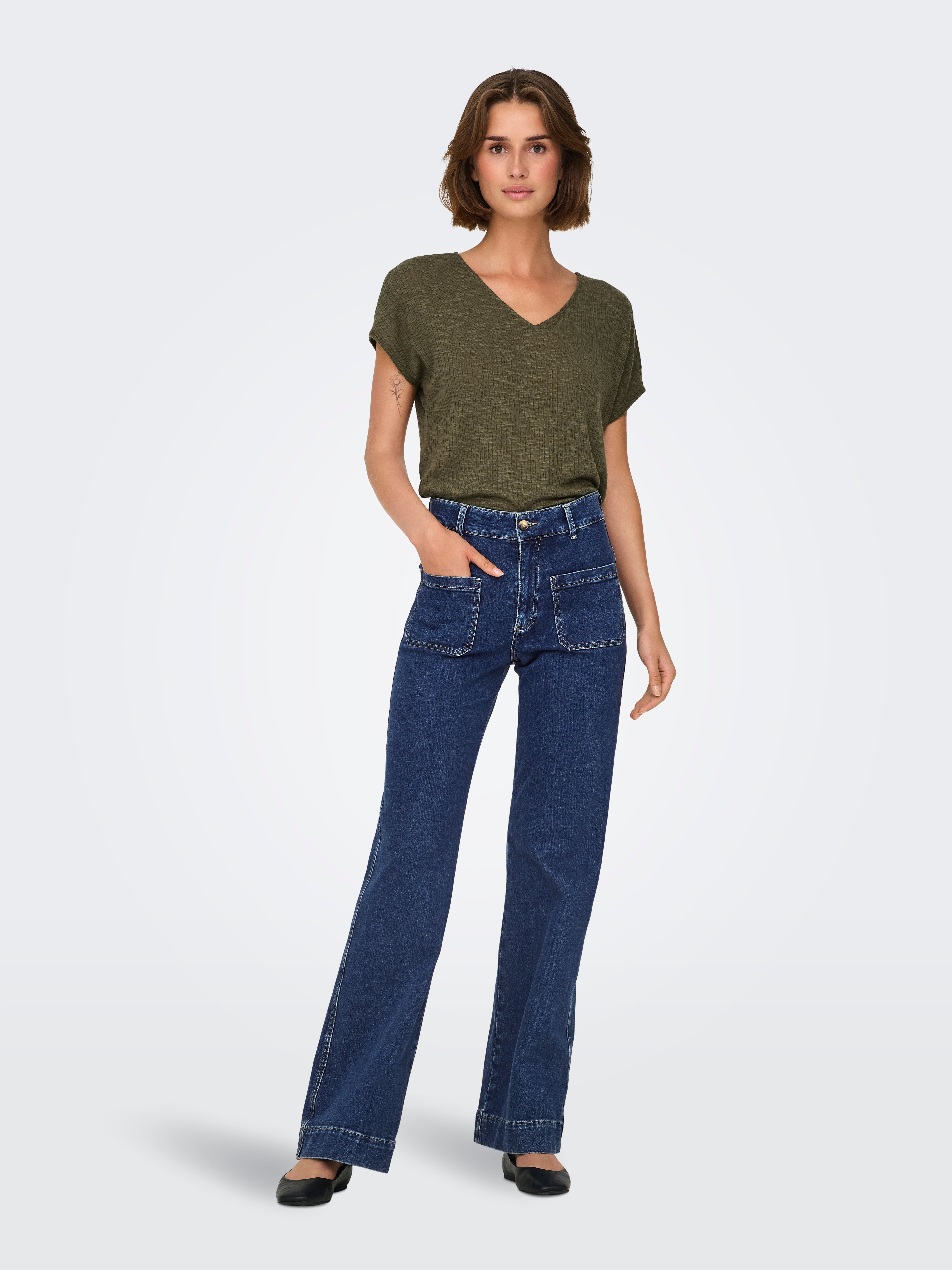 ONLJUICY Hohe Taille Weiter Beinschnitt Jeans Dark Blue Denim