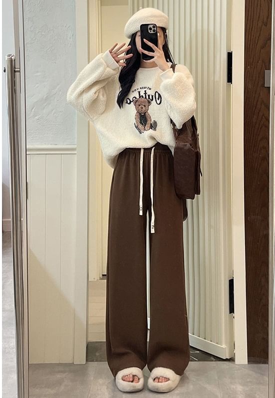 evanesce - Corduroy broek met hoge taille en trekkoord en wijde pijpen