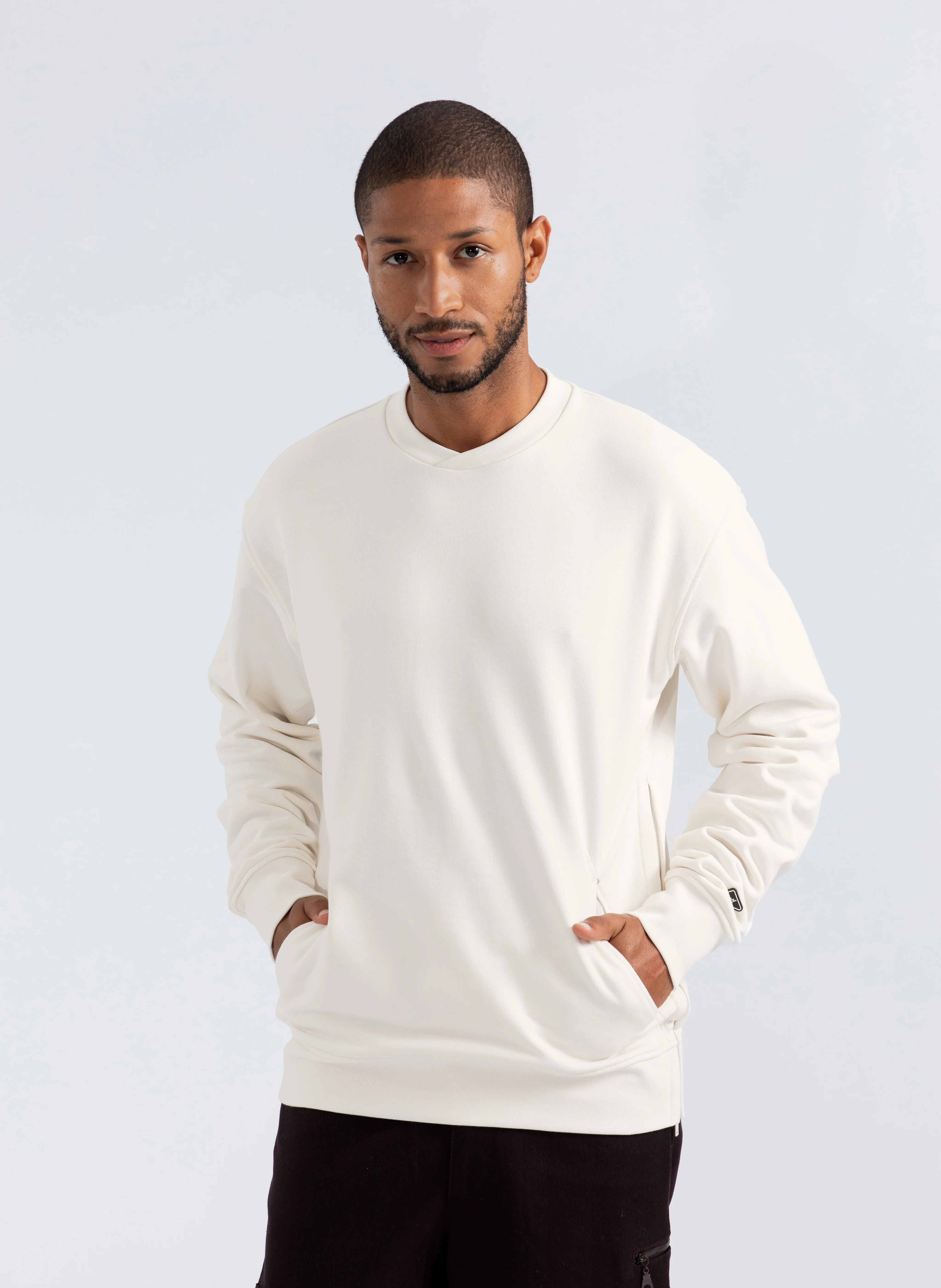 HORIZON - Sweat droit col rond en coton biologique | Beige