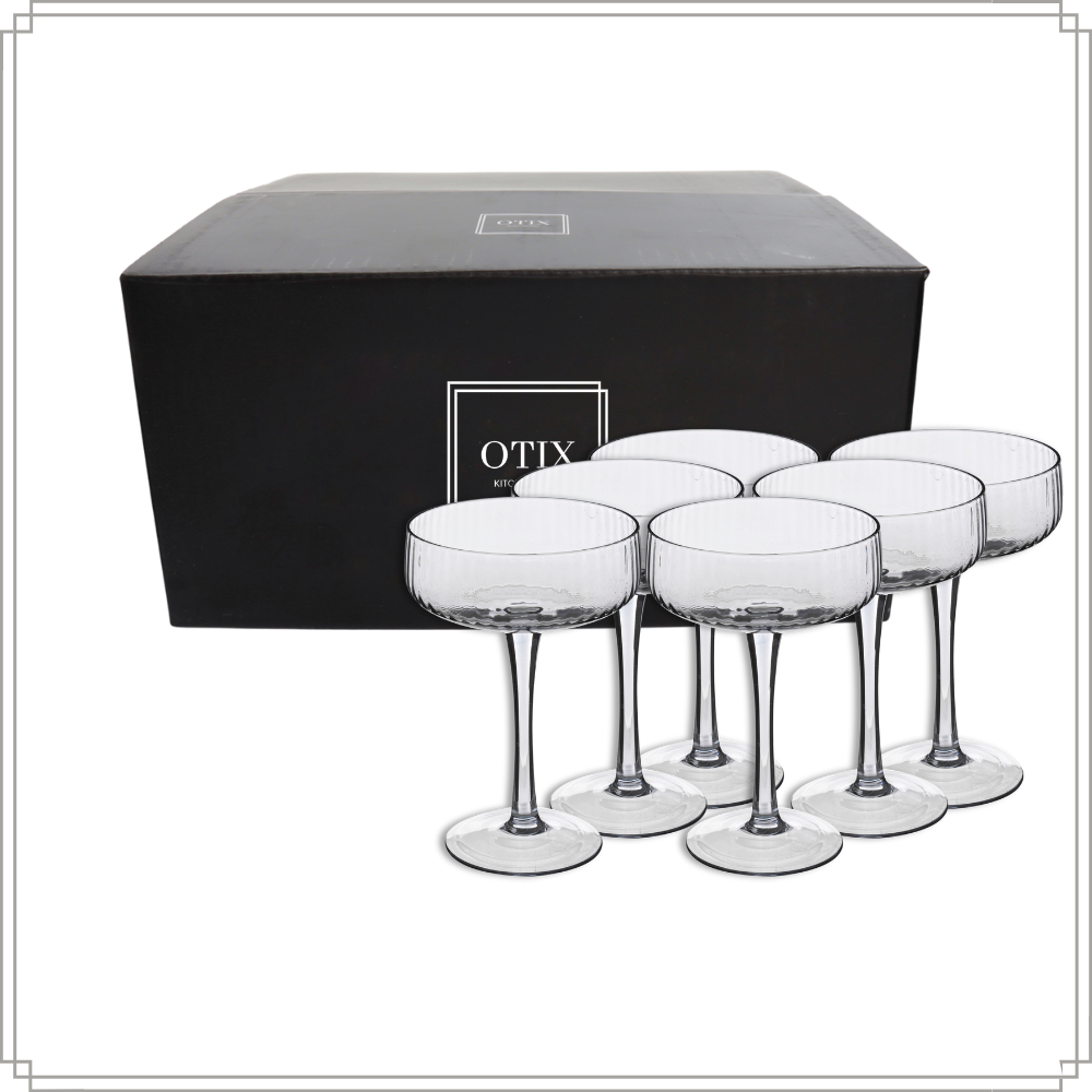 OTIX Champagneglazen Champagnecoupe Glazen 6 Stuks ReliÃ«f Ribbel Sm...