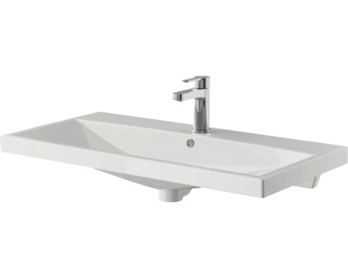 3-delige badkamermeubelset Pelipal serie 4035 BxHxD 90 x 200 x 45 cm, frontkleur eiken riviera, met keramische wastafel in wit en keramische wastafelkast, wastafelmeubel, spiegelkast met LED-verlichting 40350900121470