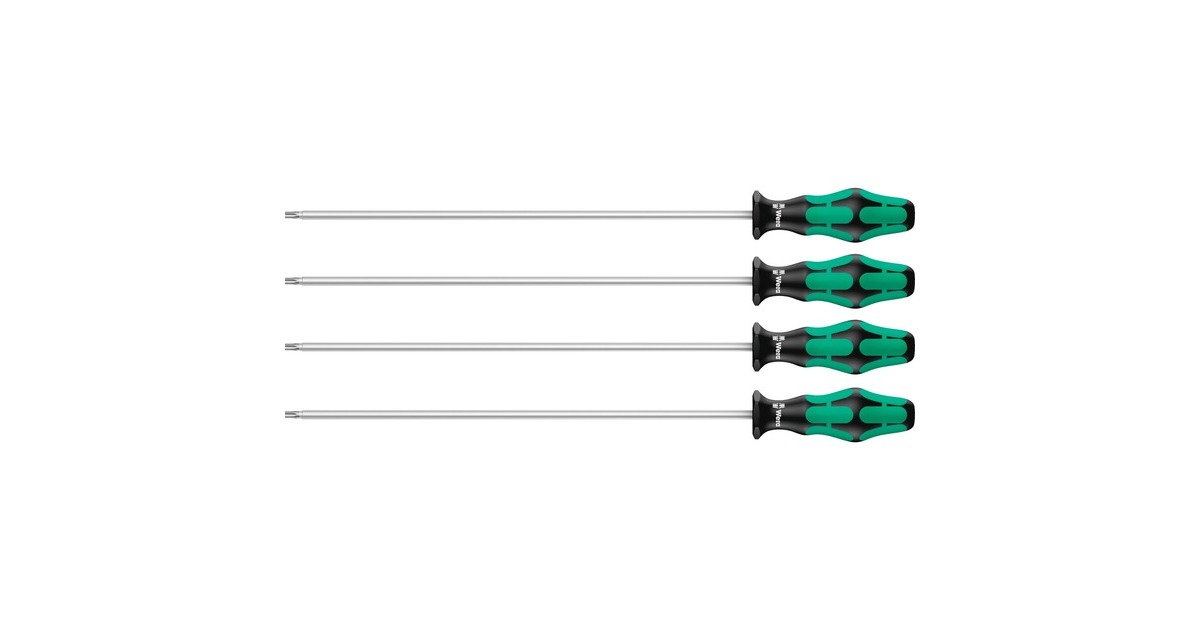 Wera367/4 TORX® HF Kraftform Plus Schroevendraaierset met vasthoudfunctie met 300 mm lange klingen  (Zwart/groen, 4‑delig)