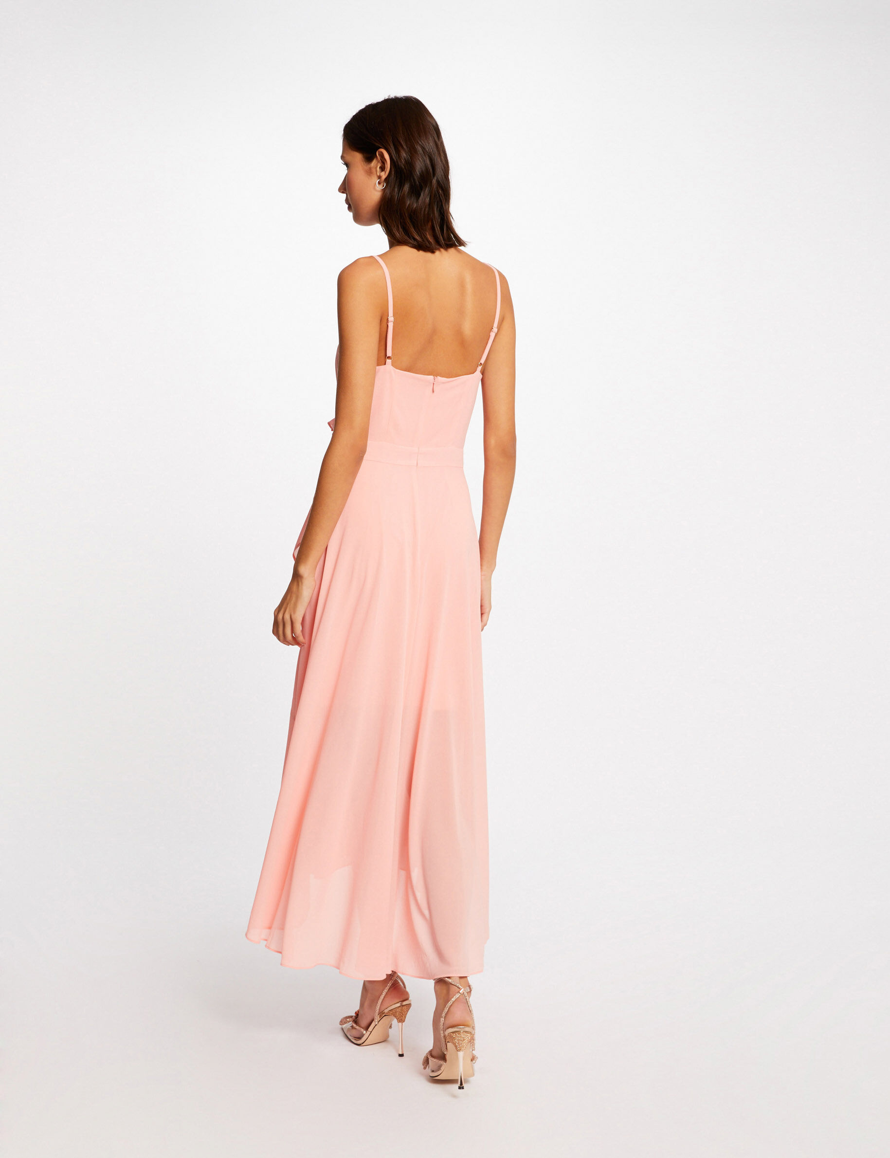 Robe longue évasée à volants rose pale femme - rose_pale
