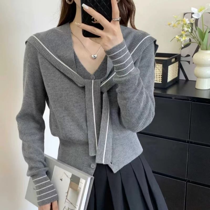 Meatacci - V-hals gestreepte nep-tweedelige cardigan