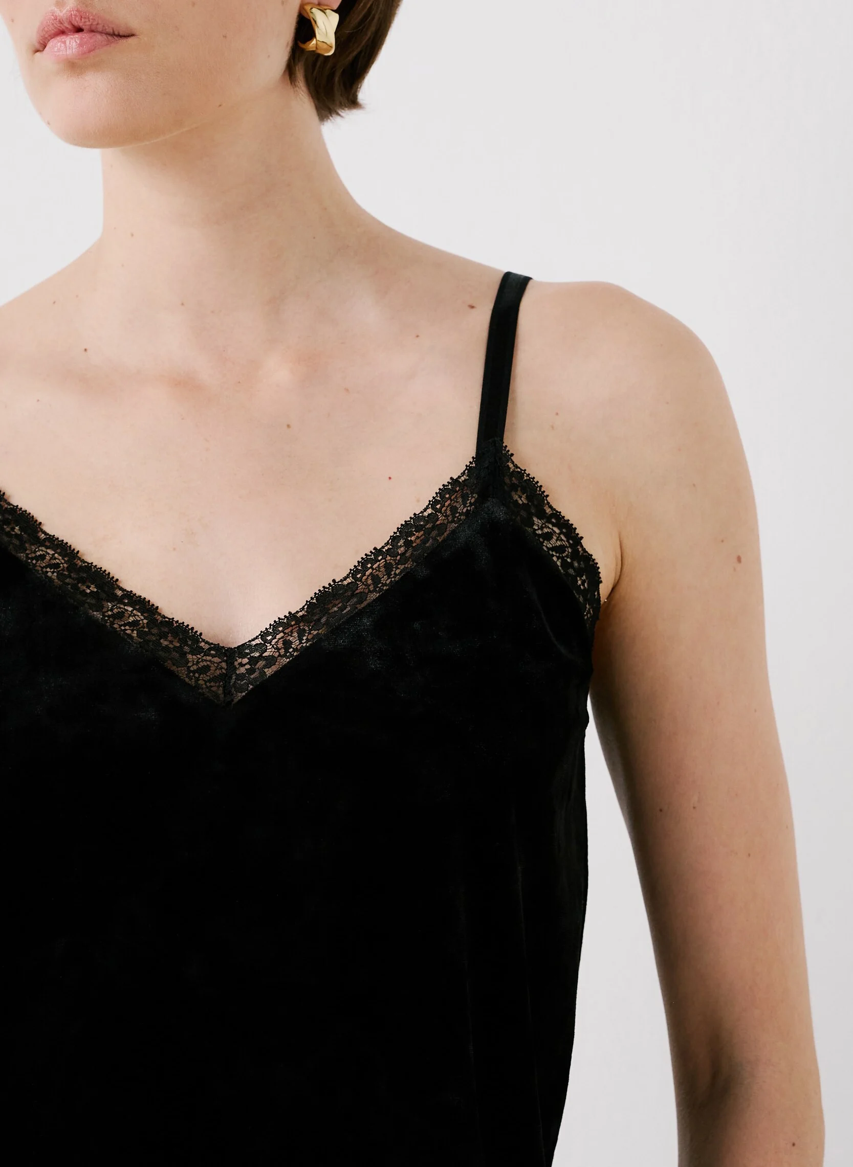 TAMARIN - Top à bretelles en velours et dentelle | Noir