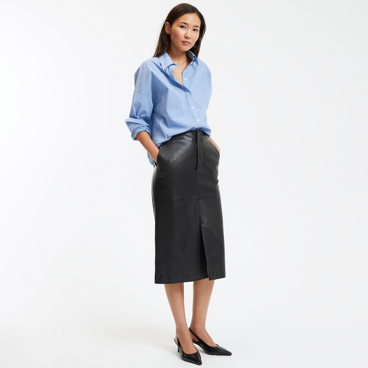 COLEÇÃO LA REDOUTE<br>Saia lápis de couro, comprimento midi