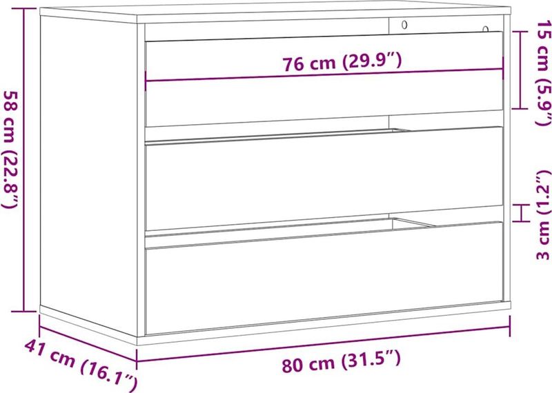 vidaXL - Ladekast - Wit - Bewerkte Hout - 3 Lades