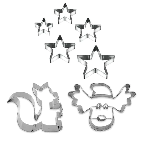 Set de 7 emporte pièces en inox : écureuil, renne et étoiles