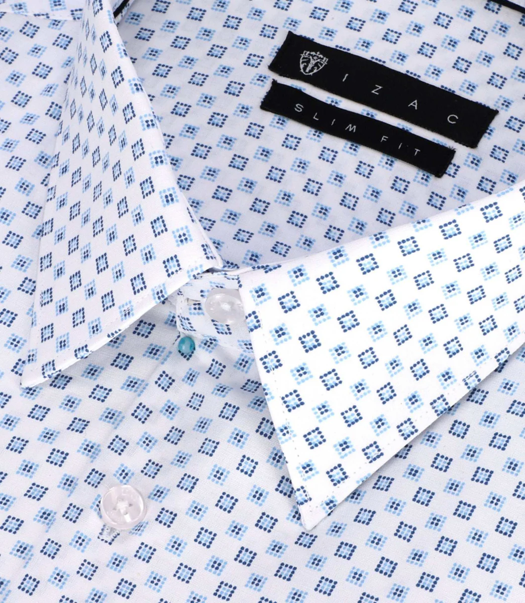 Chemise imprimée micro motifs blanche et bleue PAMPA
