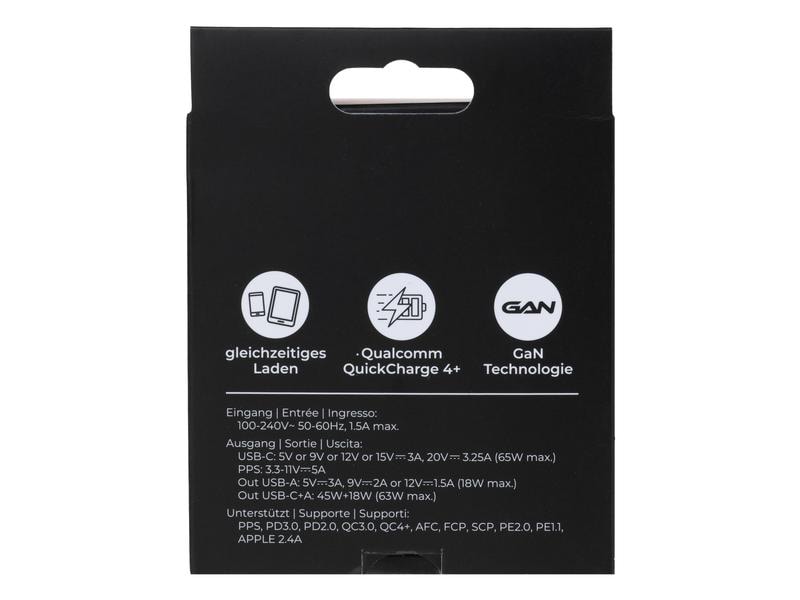 onit USB-Wandladegerät Dual QC4  65 W GaN Weiss Ladeadapter mit einem USB-C- und einem USB-A-Port