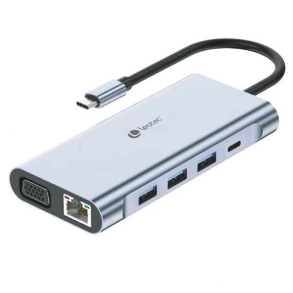 Leotec Docking Station LEDS01   USB-C de 11 Portas HDMI 4K VGA RJ45 USB 3.0 USB-C USB-C PD SD MicroSD Jack 3.5