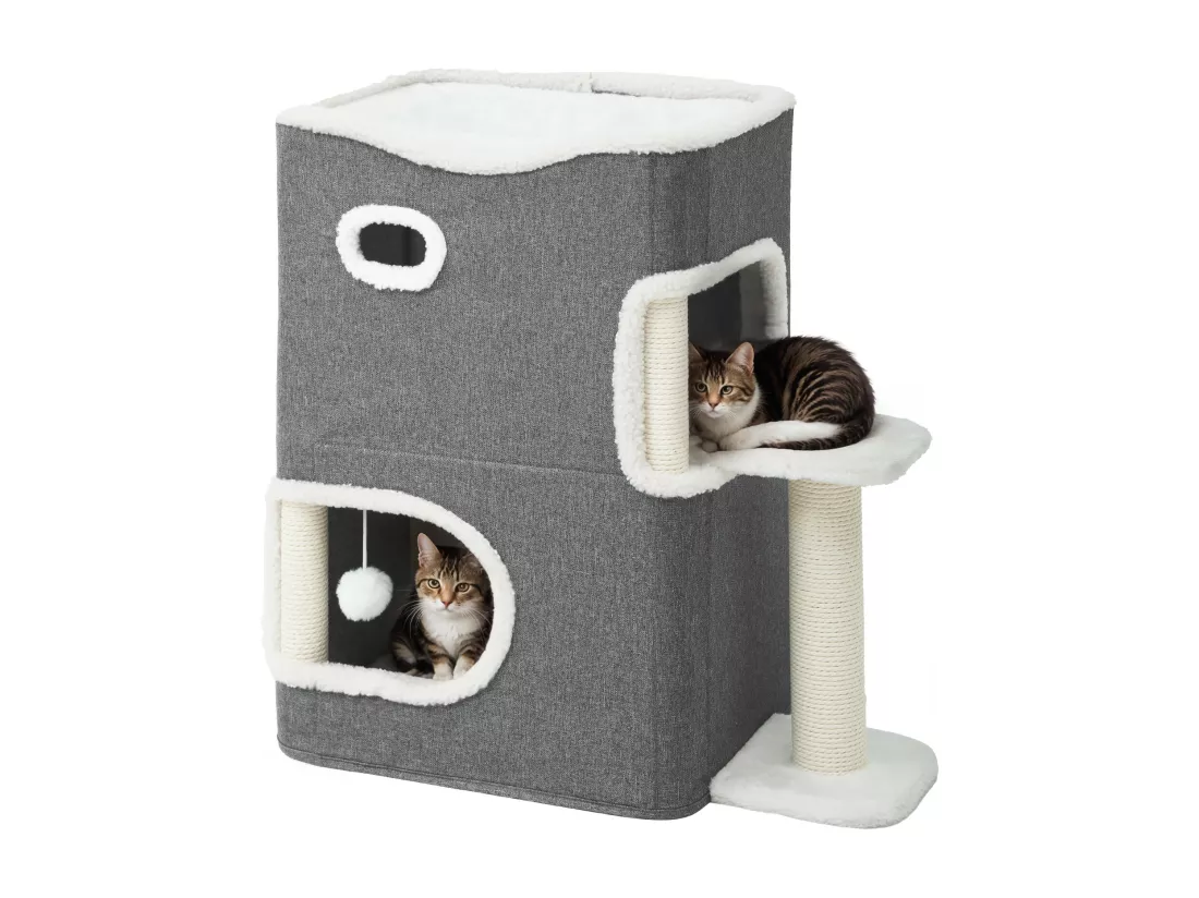 YITAHOME Maison pour Chat - Niche Chat Interieur - 58 * 35 * 63cm - Gris - Lit Chat - Cabane Chat - Arbre à Chat
