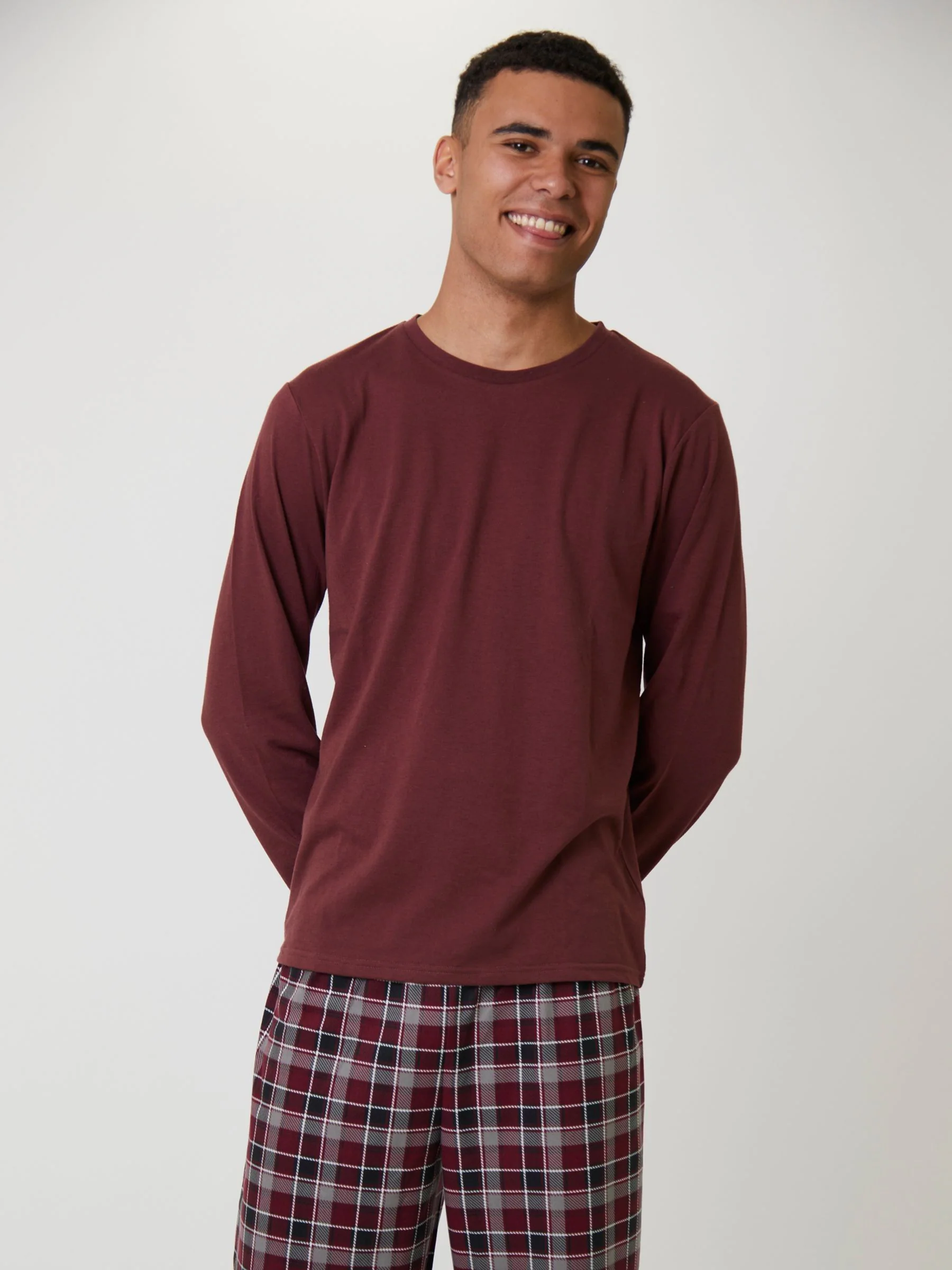 Bordeauxrood - Ronde hals - Loungeable Jersey Microfleece Long Top And Check Trousers Pyjama Set