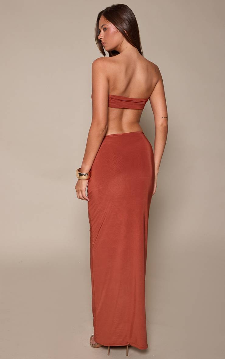 Rouille Robe Maxi Bandeau Ajustée À Détail De Perles Et Découpes