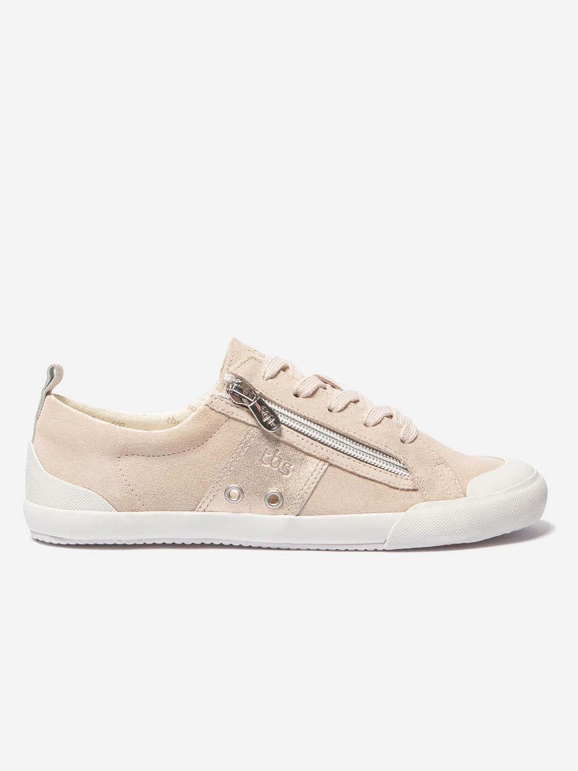 Tennis Femme Zip Latéral Dessus Cuir Velours Rose