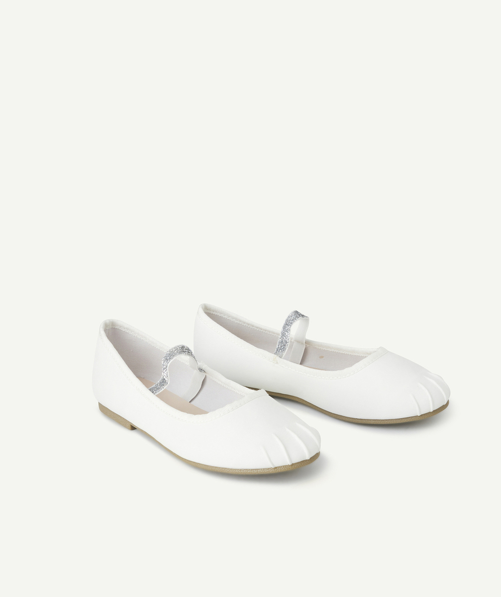 ballerines fille blanches avec élastique pailleté couleur argentée