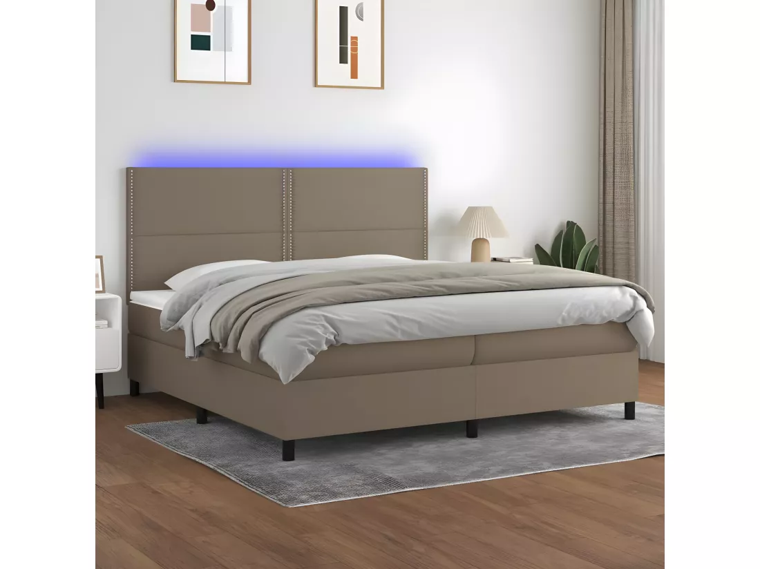Sommier tapissier et matelas et LED Taupe 200x200 cm Tissu