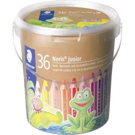 STAEDTLER® Noris® junior 140 Kindermalstift 3in1, 36 Stück im Eimer mit Anspitzer