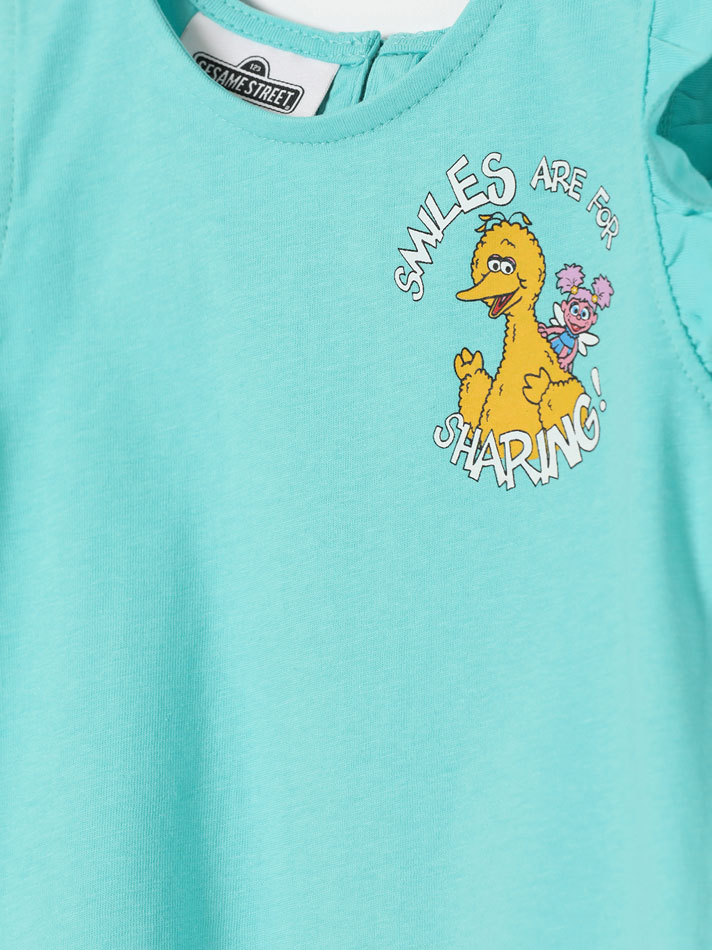 Pacote com 2 camisetas estampadas da Vila Sésamo CPLG - Turquesa Escuro